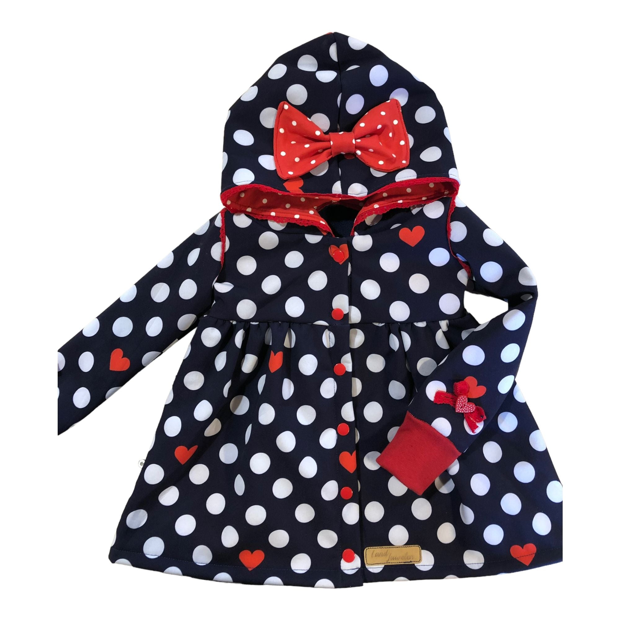 Mantel Softshell Punkte dunkelblau rot weiß