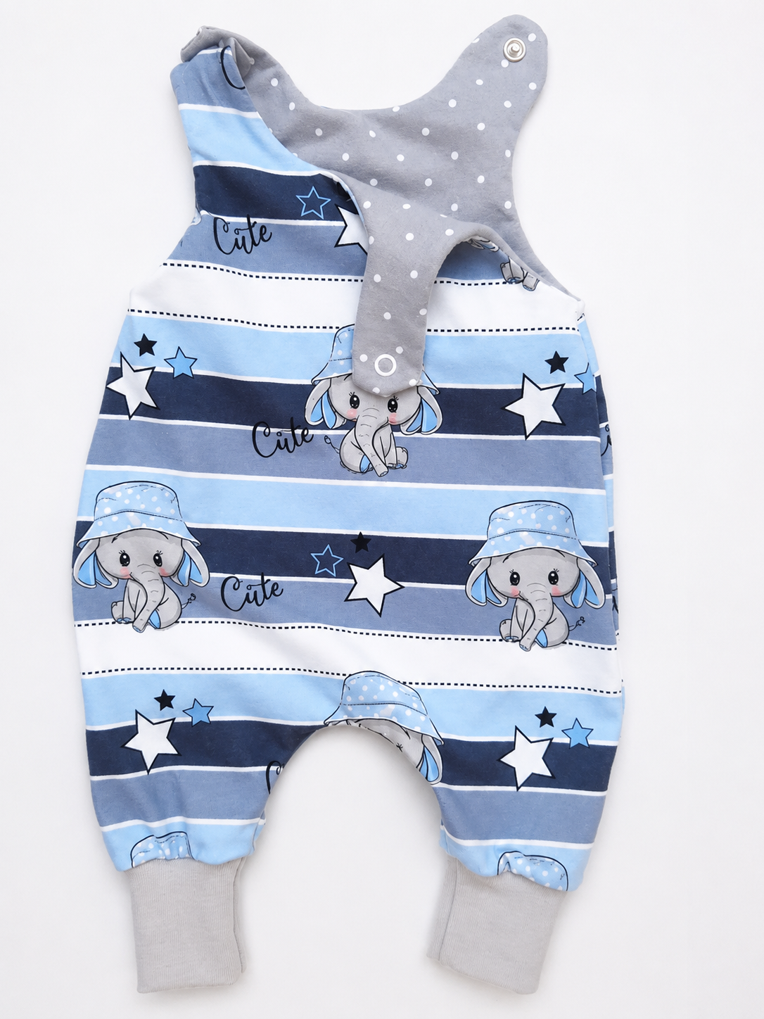 Handgefertigter Baby-Strampler Elefant Blau | Baumwolle | Land-Juwelen