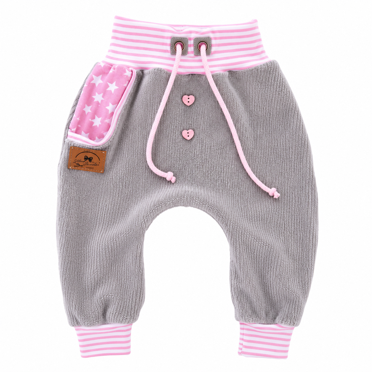 Handgefertigte Pumphose Sterne Herzen Grau Rosa | Land-Juwelen