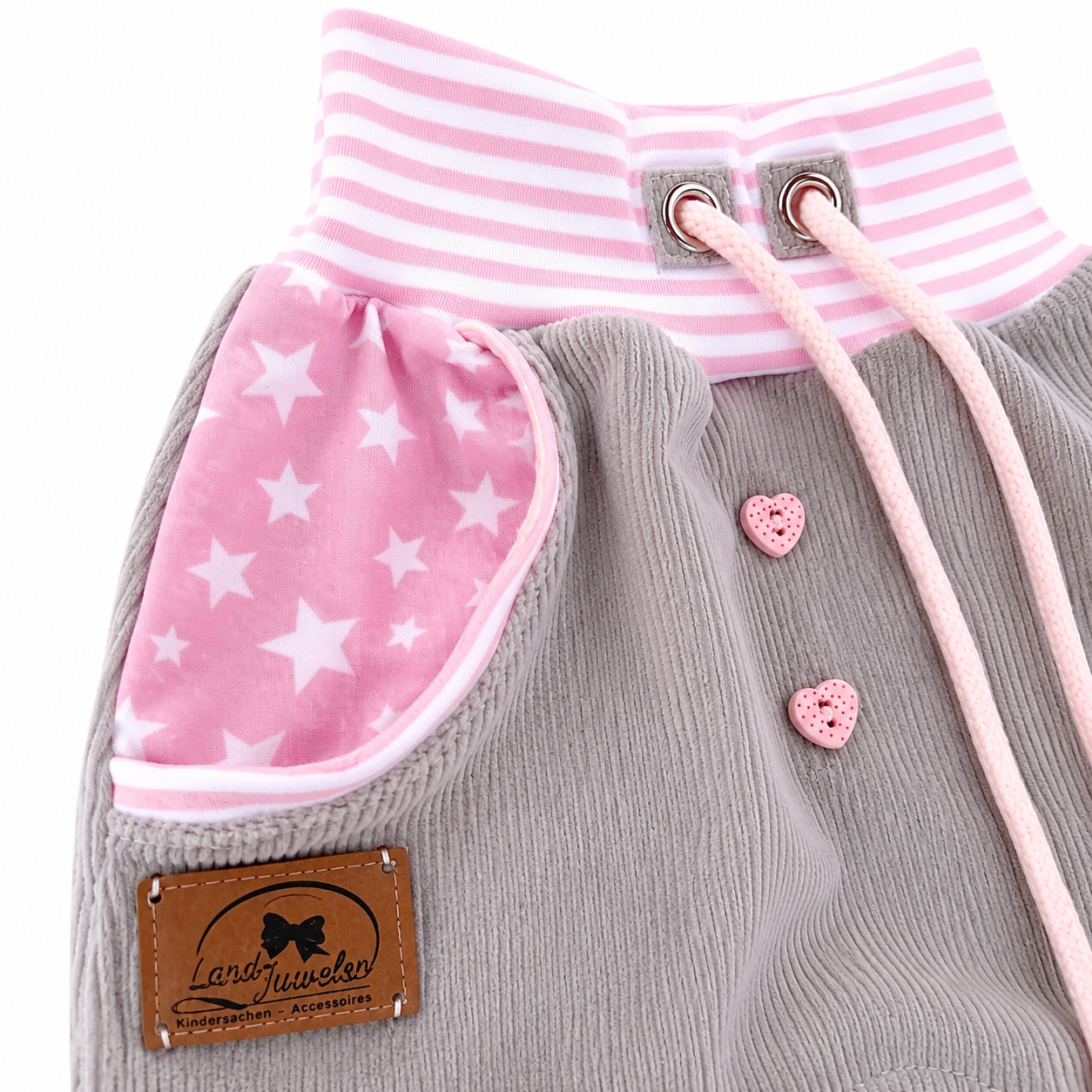 Handgefertigte Pumphose Sterne Herzen Grau Rosa | Land-Juwelen