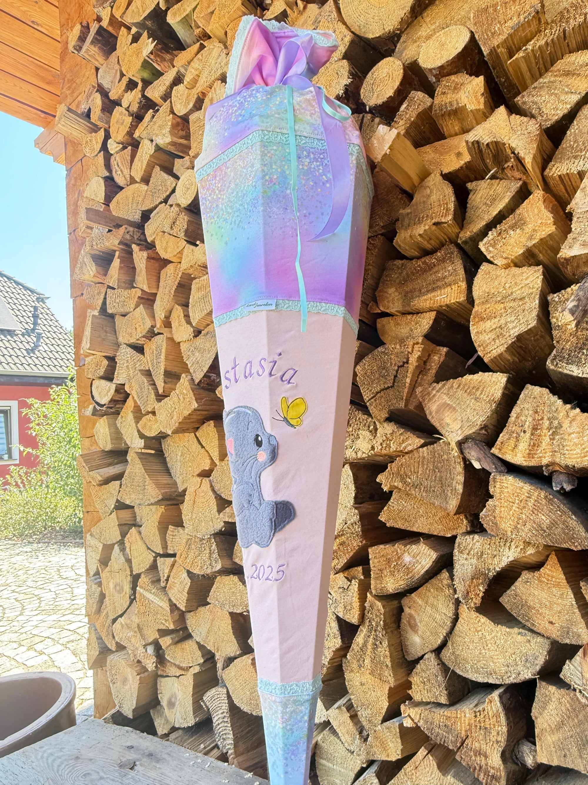 Schultüte für Mädchen Katze Regenbogen Glitzer Zuckertüte 70 cm / 85 cm mit Kissen