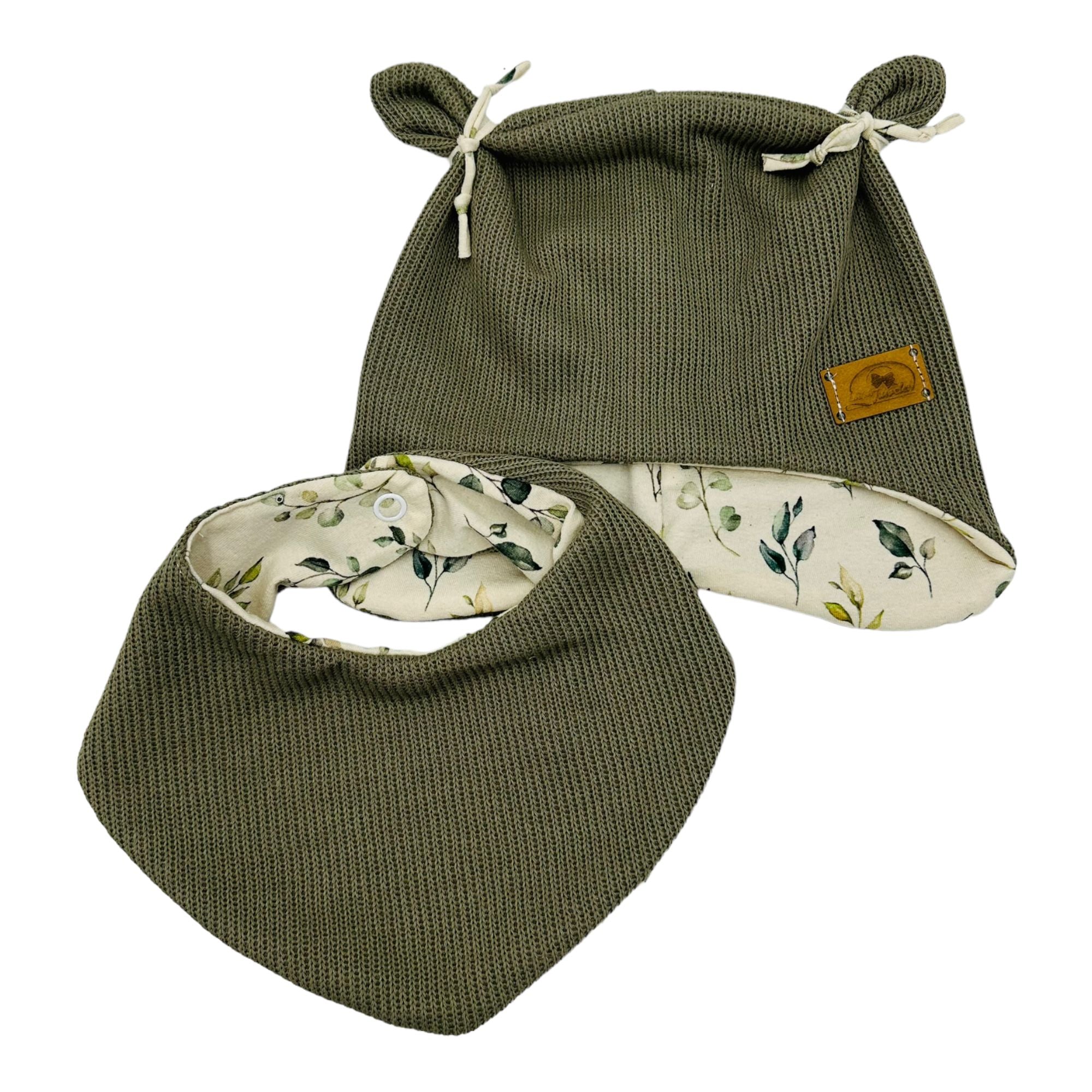 Mütze und Tuch Strick olivgrün Eukalyptus
